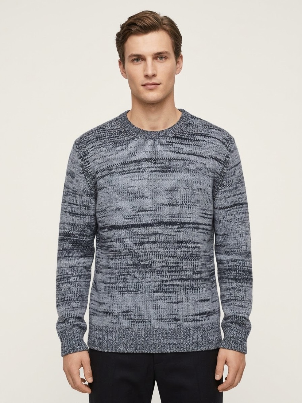 Vince Mens Wool Cashmere Blend Space Dye Crew Neck Sweater Blue Gray Large